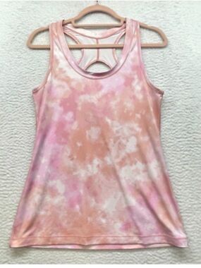 Athleta Nitro Printed Tank Top Womens L Pink Tie Dye Racerback Logo Pullover